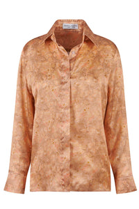 Lisa Silk Satin Shirt - Sandstone Montage | Isabel Manns