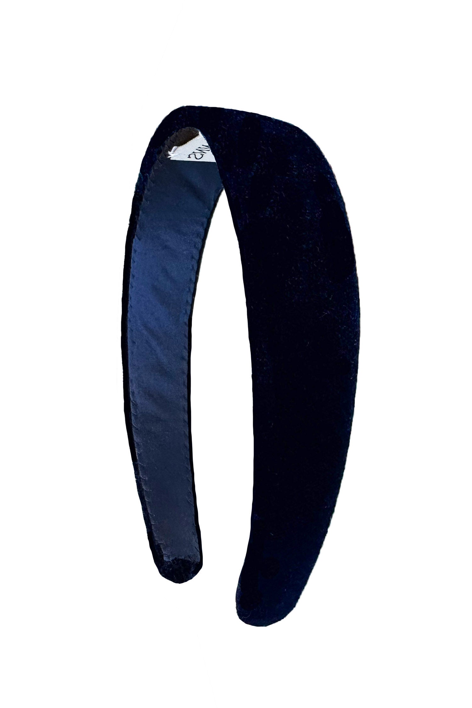 A classic navy velvet headband sustainably made in the Uk