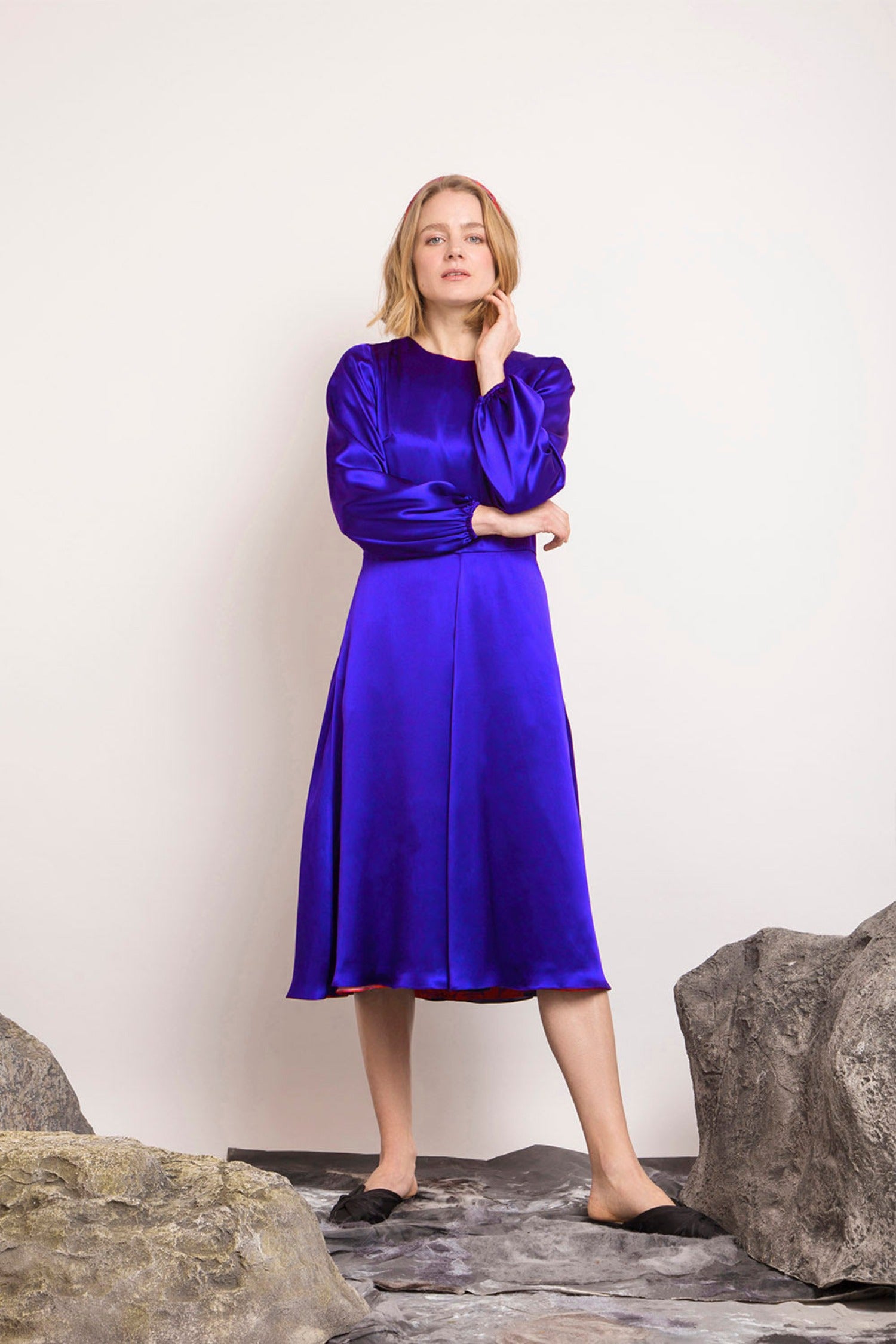 Reversible Lucy Silk Dress Cobalt front view