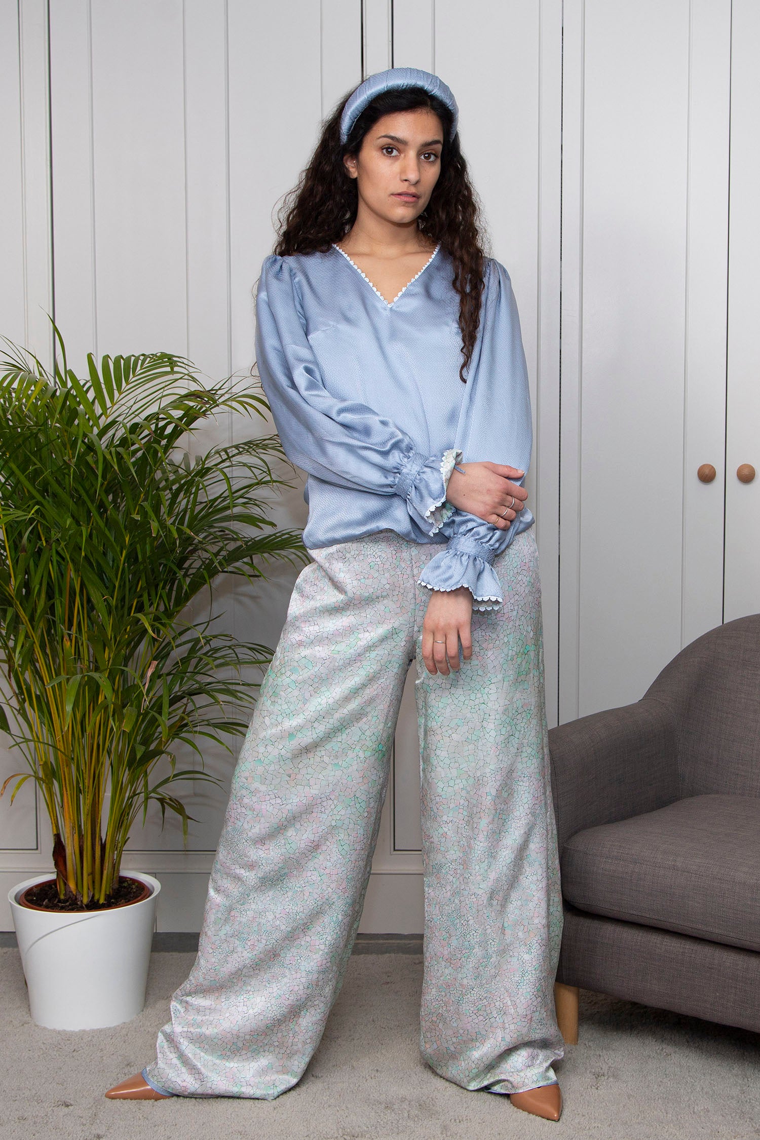 REVERSIBLE Phoebe Palazzo Pants - Soft Focus/Dusty Blue | Isabel Manns