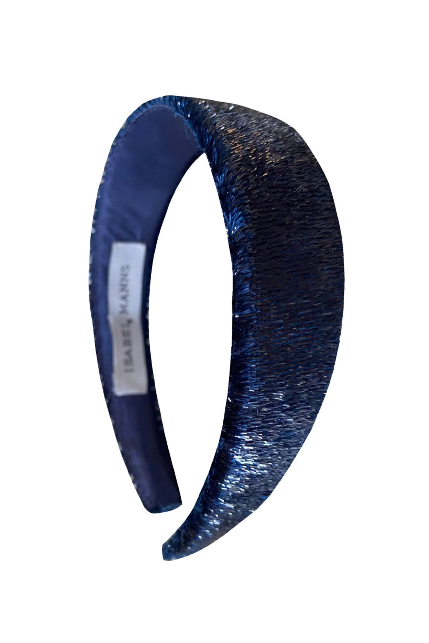 A unique and luxurious shimmery navy velvet headband that is stylish and individual ideal for the festive period