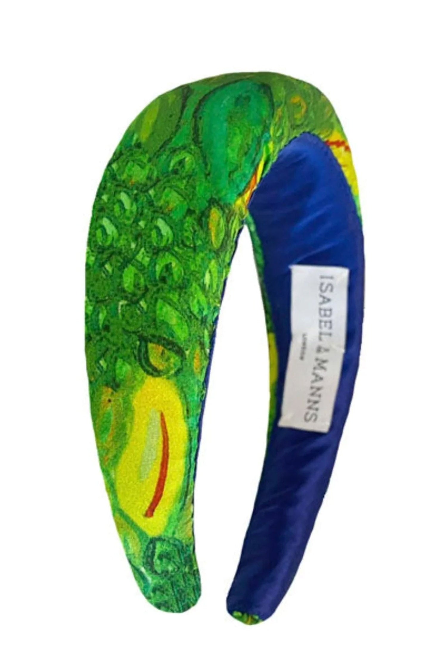 a bold green and yellow silk printed padded headband that will elevate your look