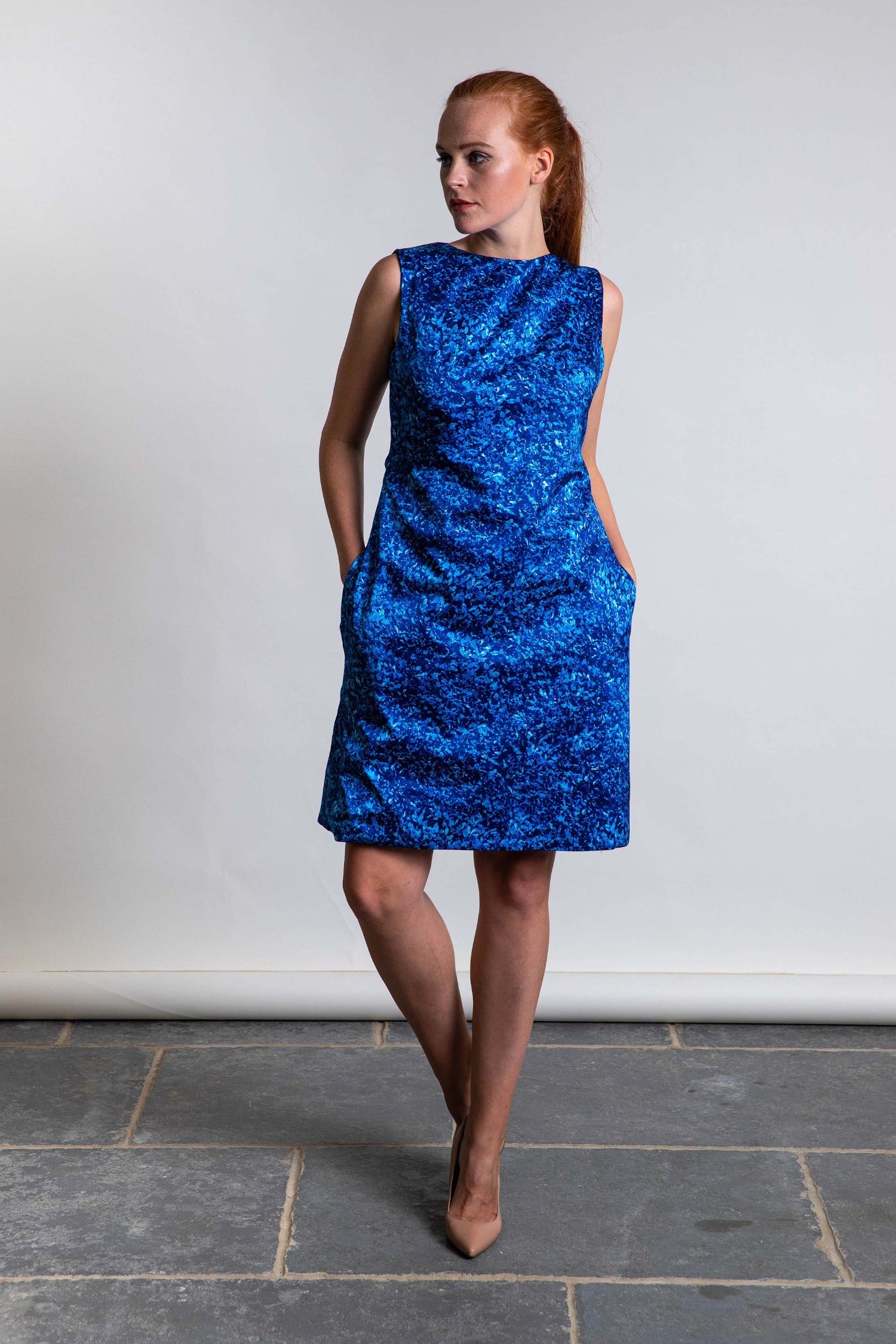 Reversible Beatrice Dress Blue front view