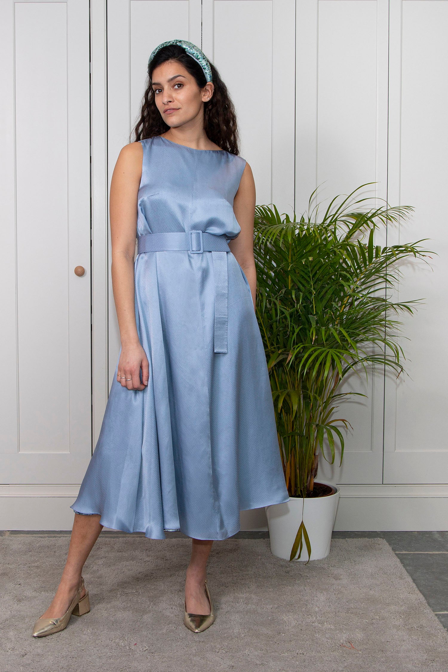 Reversible Tabitha Dress Dusty Blue front view