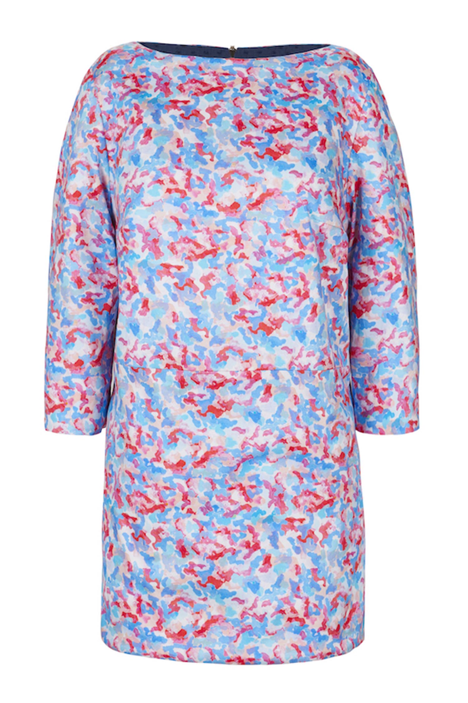 An Isabel Manns reversible tunic top with ¾ length sleeves in pink/blue dotted print.