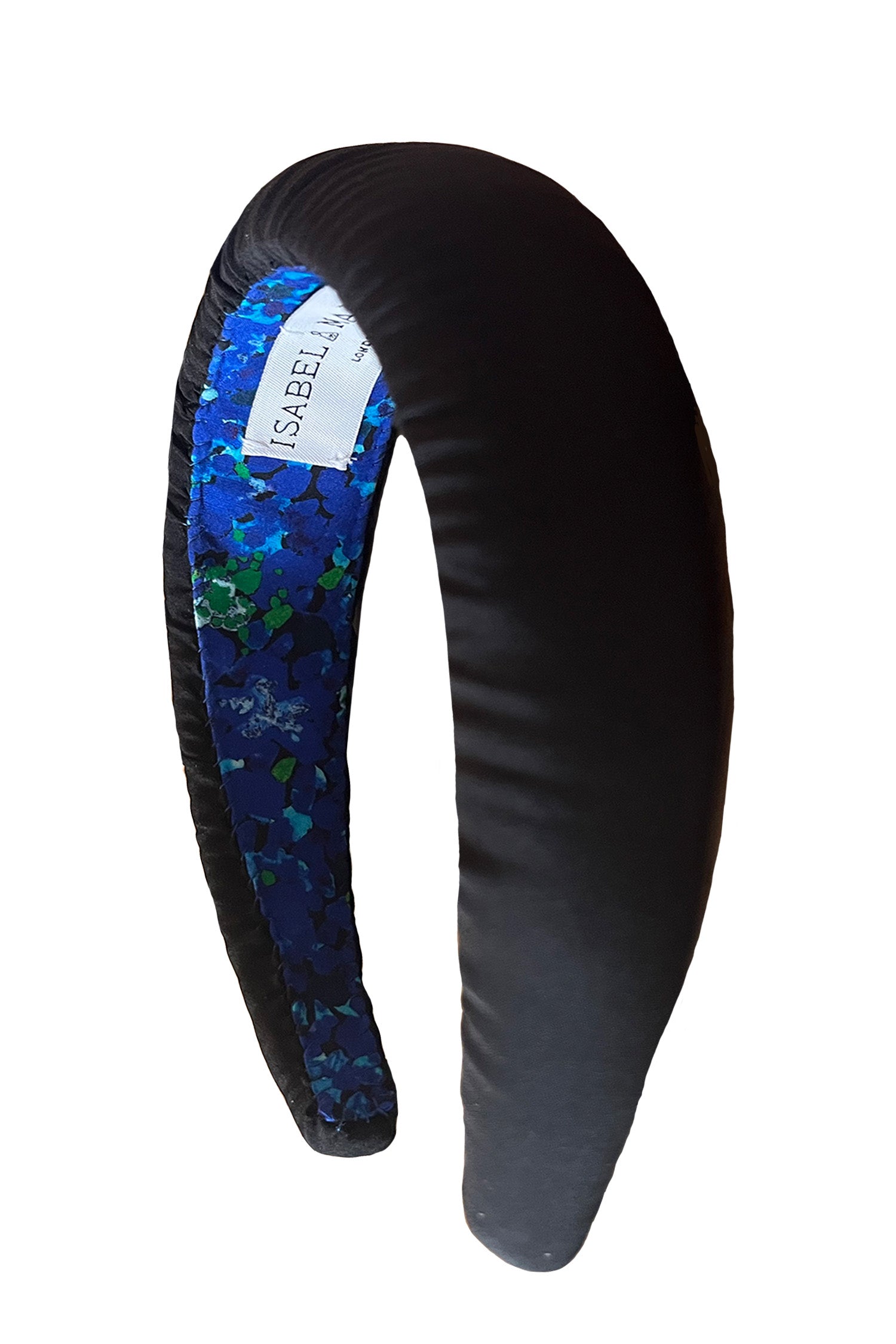 cut out image of timeless black silk padded headband that is sustainably made