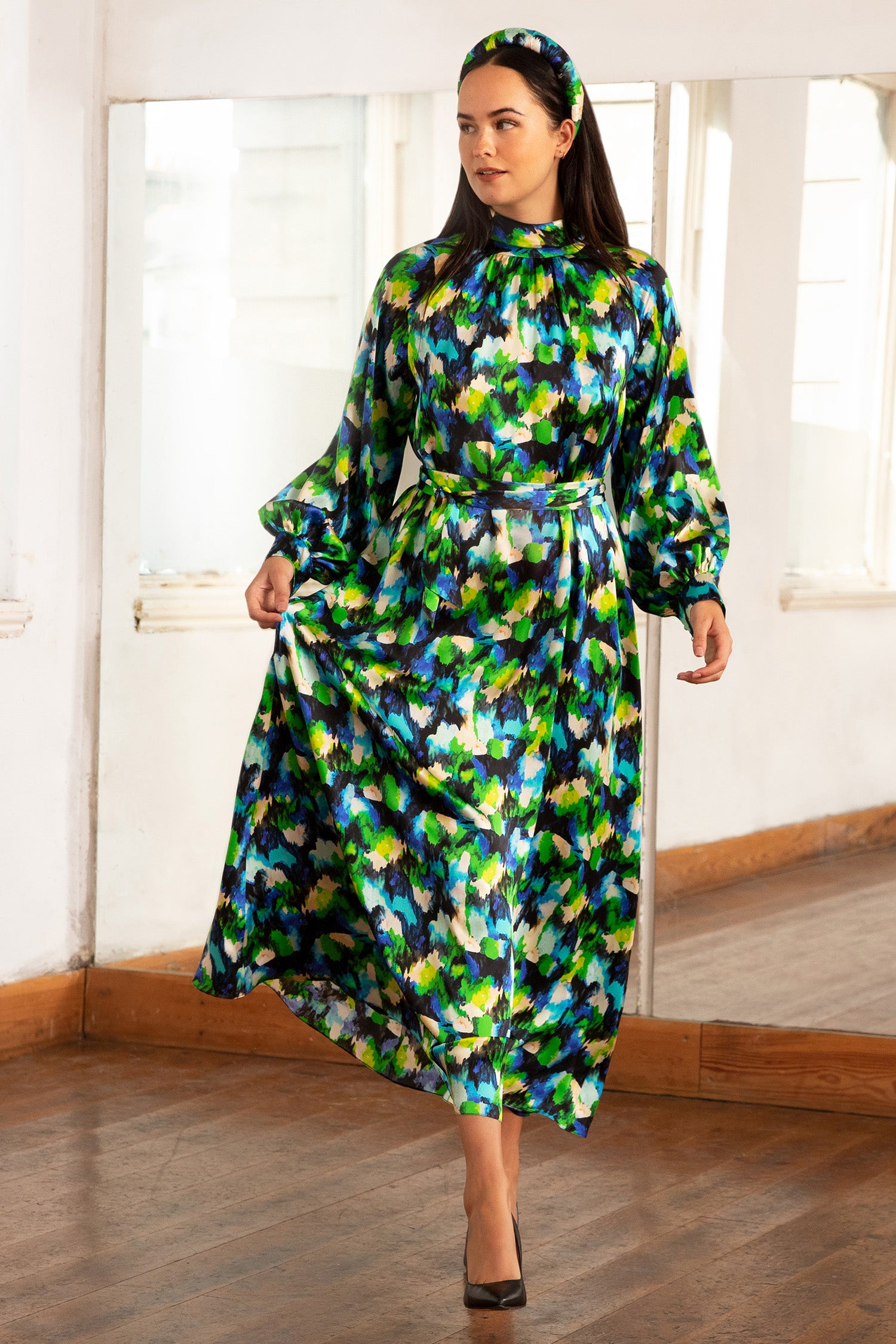 Lexi Silk Satin Dress Miami Splash front view
