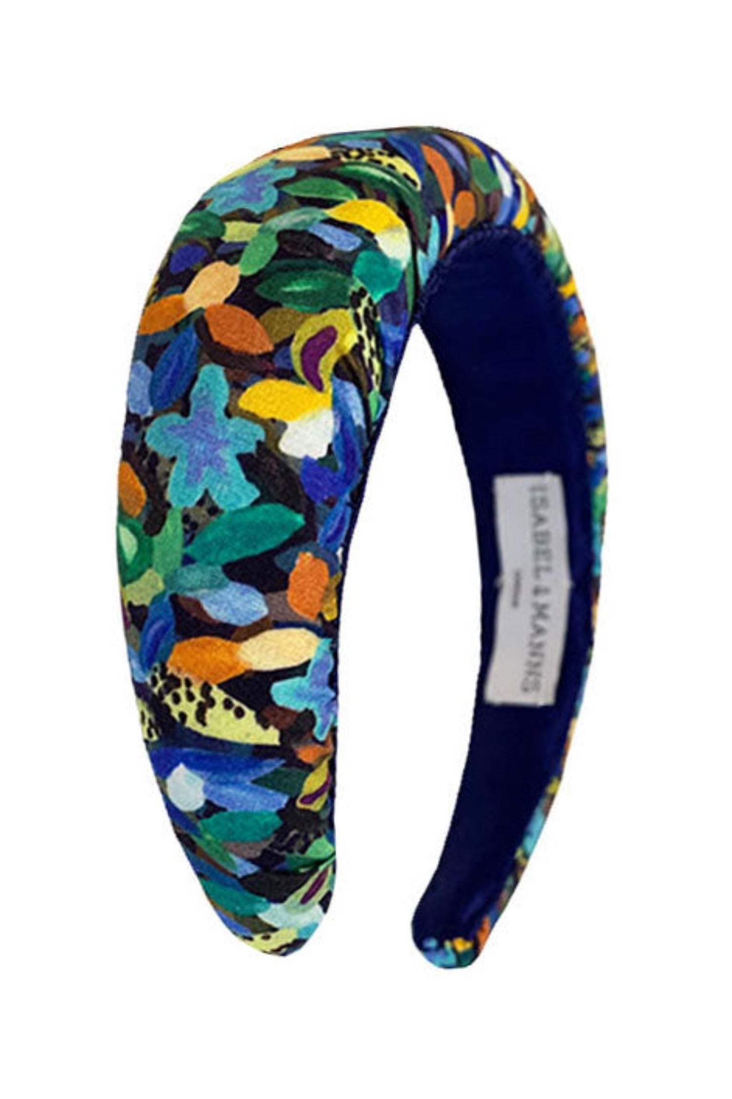 A mutli-coloured floral printed silk bamboo headband