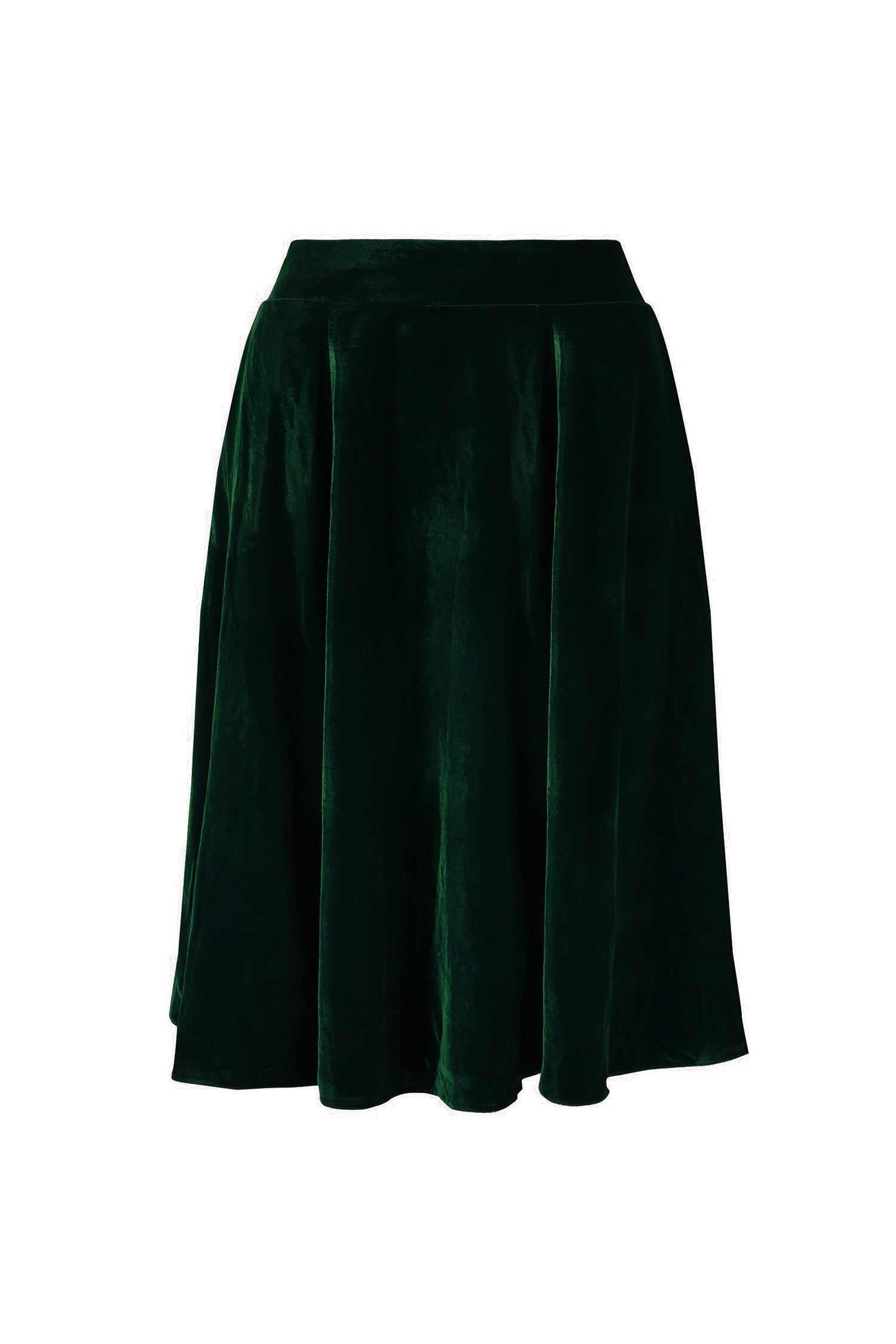 An Isabel Manns a-line midi green velvet skirt.