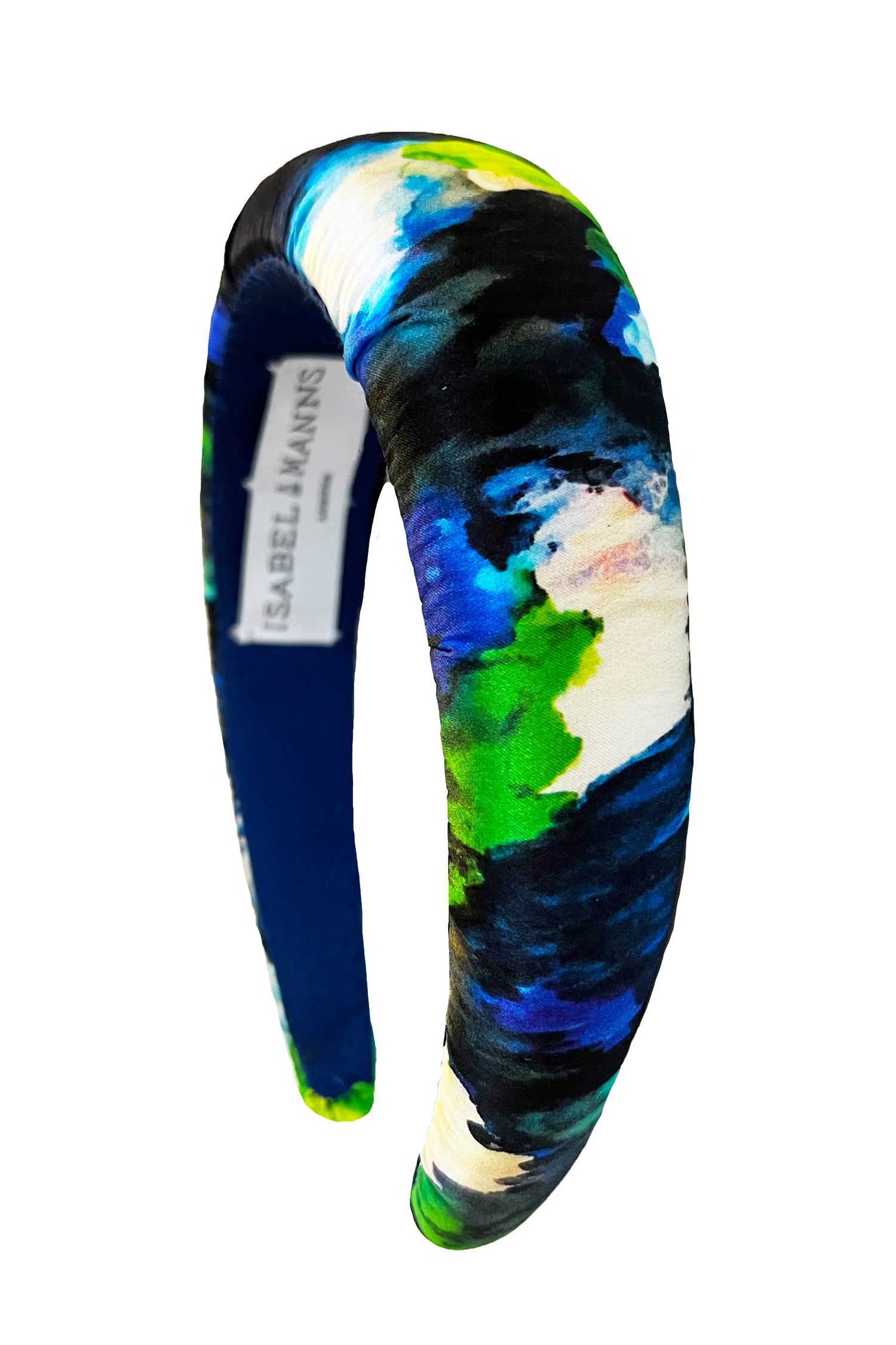 A vibrant and saturated silk printed padded headband