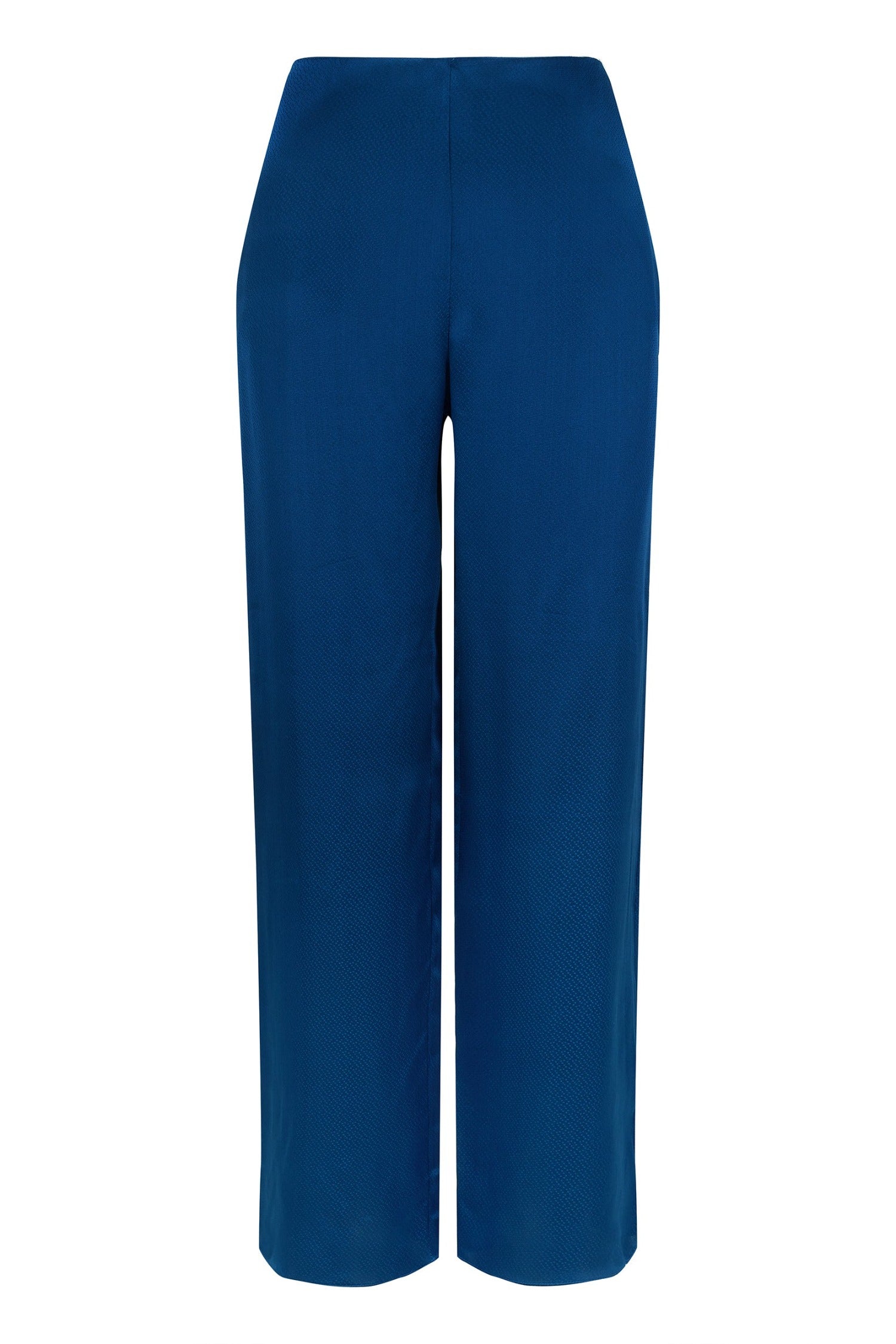 high waisted narrow fit silk viscose palazzo pants in textured navy