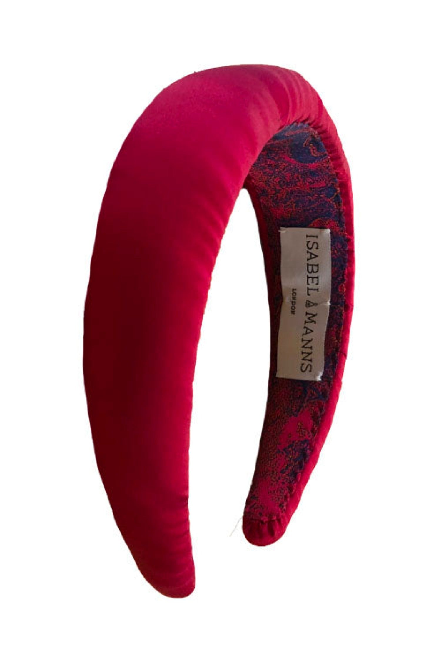 a raspberry dark pink satin padded headband that is timeless and elegant