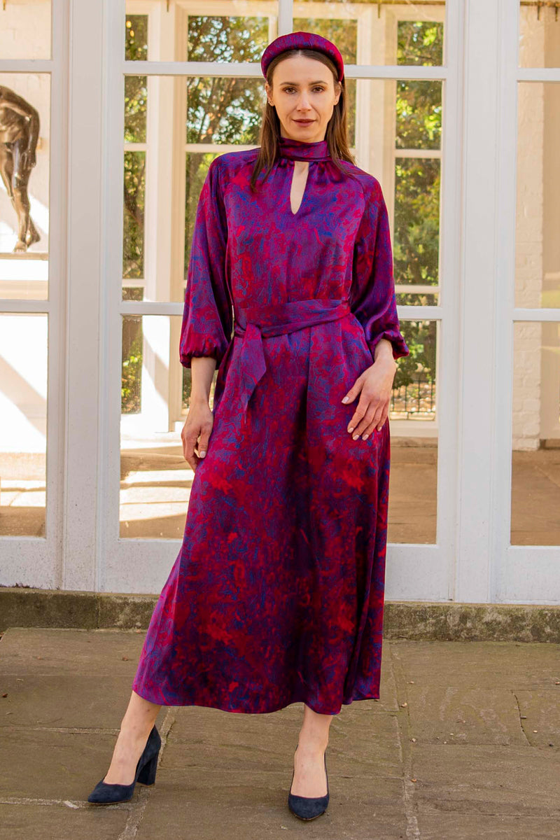 Timeless fuchsia wool crepe A-line dress made in London
