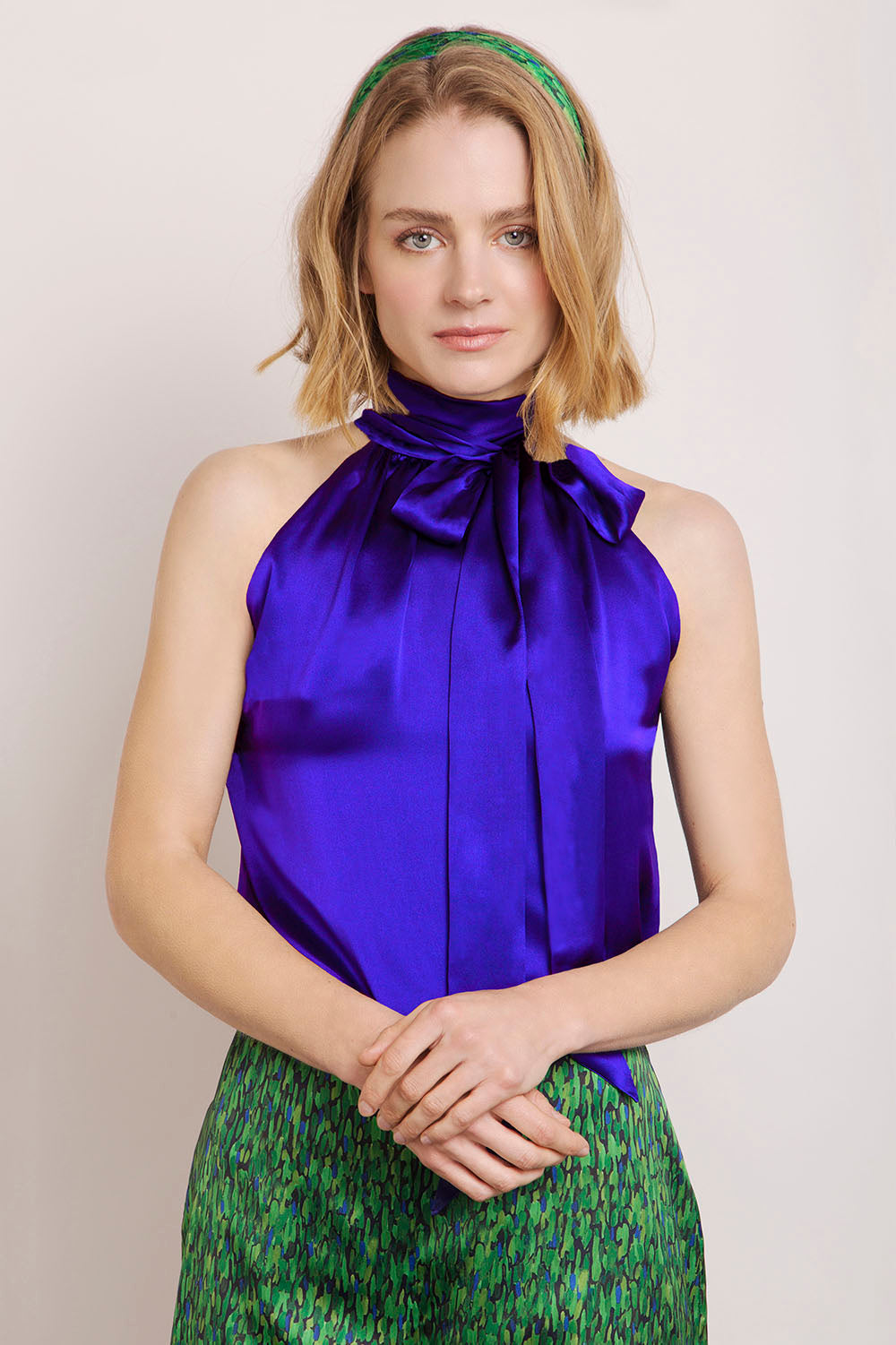 Isabel Manns silk satin reversible elegant halter neck top