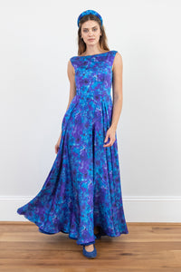 Timeless Reversible silk blue admiral floral Isabel Manns gown