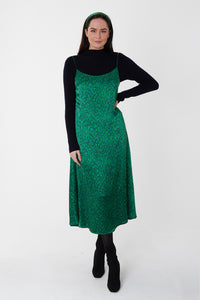 REVERSIBLE Alice Silk Satin Dress - Flecked Emerald/Forest Green