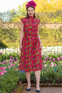 Evie Silk Bamboo Dress Tulips front view