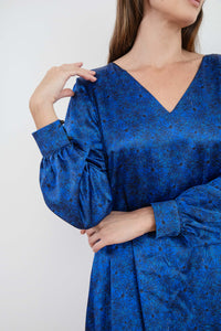 REVERSIBLE Eva Silk Satin Dress with Long Sleeves - Midnight Murals