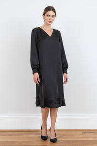 REVERSIBLE Eva Silk Satin Dress with Long Sleeves - Midnight Murals