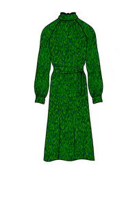 Silk Satin_Flecked Emerald_Long sleeve_Midi length