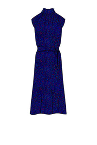 Silk Satin_Flecked Sapphire_Cap sleeve_Midi length