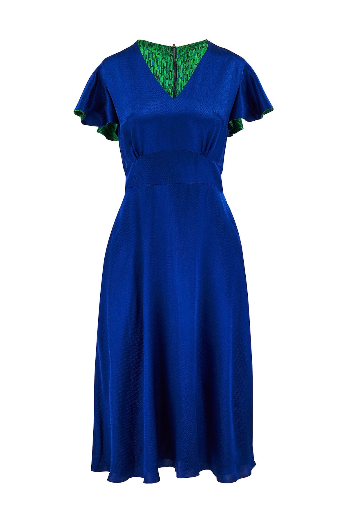 Reversible Chloe Silk Satin Dress Textured Navy front view
