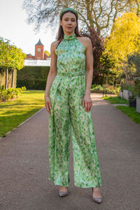 Luna silk satin jumpsuit front view