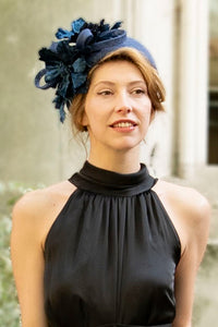 Navy floral wide band fascinator 