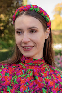 a tulip printed padded headband