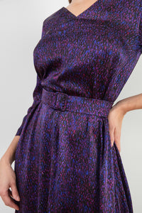 Valentina Silk Satin 3/4 Length Sleeve Dress - Purple Mystery