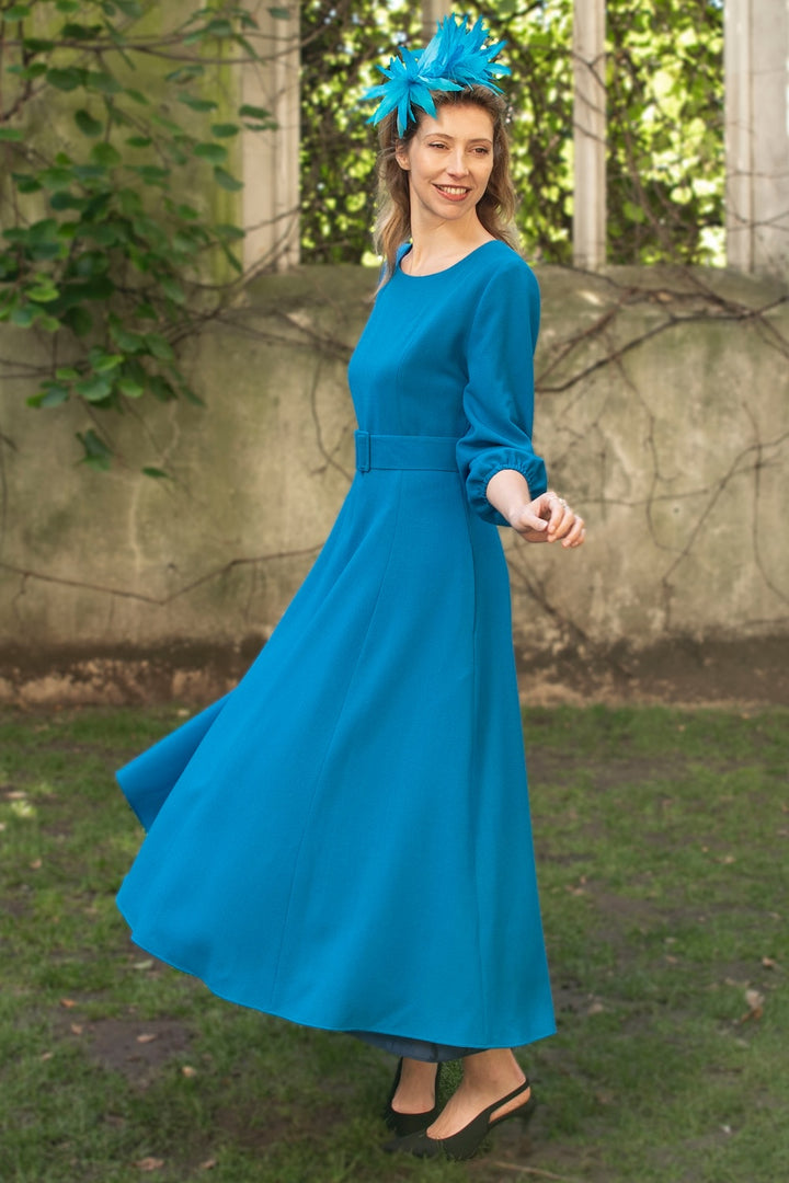 Zara Italian Wool Crepe Dress - Teal  Isabel Manns