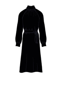 Silk Satin_Black_Long sleeve_Midi length