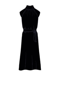 Silk Satin_Black_Cap sleeve_Midi length