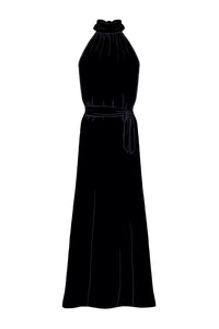 Silk Satin_Black_Sleeveless_Full length