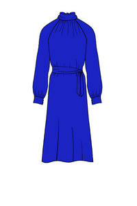 Silk Satin_Cobalt_Long sleeve_Midi length