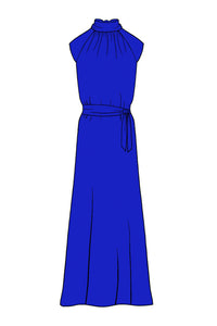 Silk Satin_Cobalt_Cap sleeve_Full length