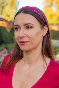 a small silk floral pink printed headband