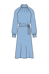 Silk Satin_Dusty Blue_Long sleeve_Midi length