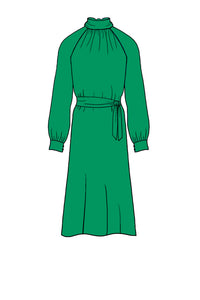 Silk Satin_Emerald_Long sleeve_Midi length