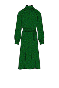 Silk Satin_Emerald Murals_Long sleeve_Midi length