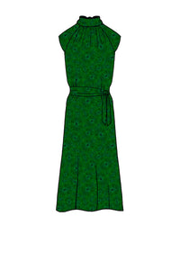 Silk Satin_Emerald Murals_Cap sleeve_Midi length