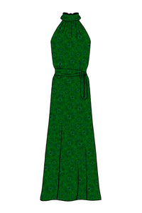 Silk Satin_Emerald Murals_Sleeveless_Full length