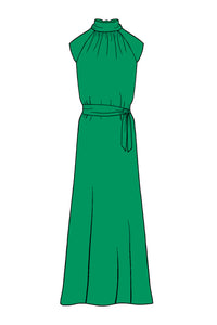 Silk Satin_Emerald_Cap sleeve_Full length