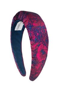A red marble fire ocean silk satin padded headband sustianably made in the UK