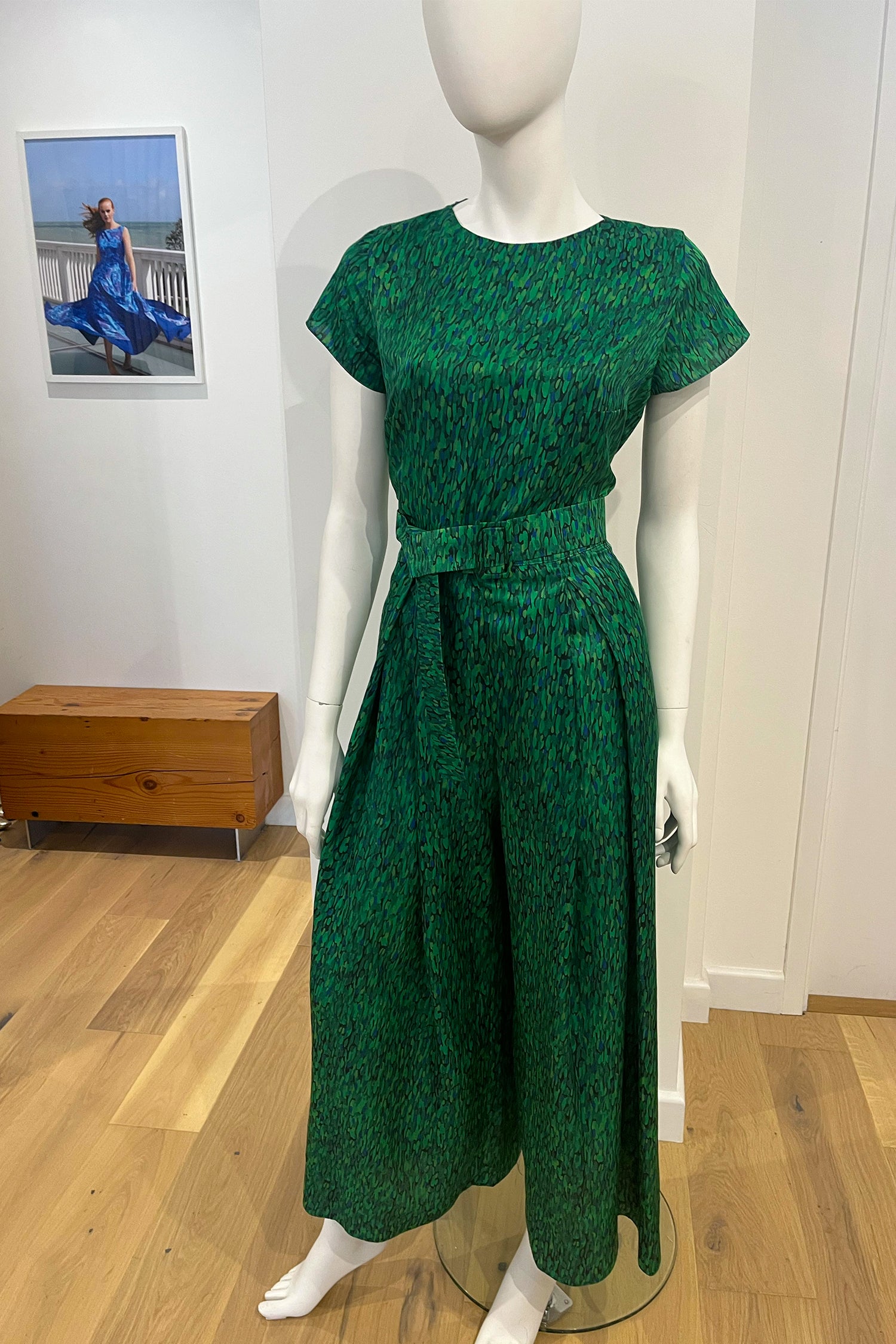 A customised and made to measure Penny jumpsuit with bespoke short sleeves by Isabel Manns in a customers chosen colour