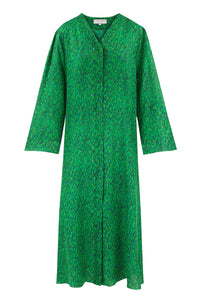 Grace Silk Cotton Kaftan Flecked Emerald front view