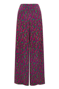 An Isabel Manns reversible high waisted silk satin palazzo pants in pink dotted print.