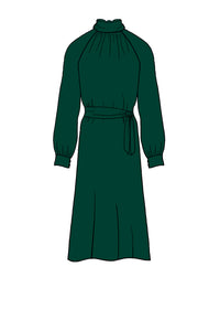 Silk Satin_Forest Green_Long sleeve_Midi length