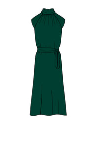 Silk Satin_Forest Green_Cap sleeve_Midi length