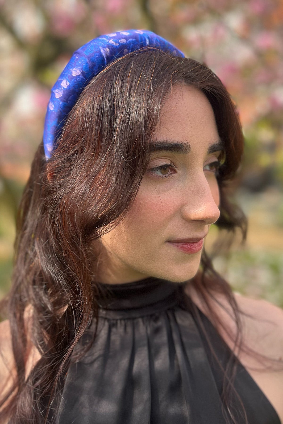 Indigo Iris silk satin padded headband